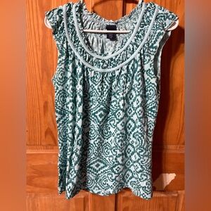 Basic Editions Teal and Mint Patterned Sleeveless Tank